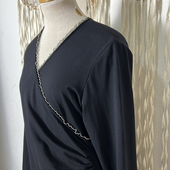 Anne Fontaine Black Ness Faux Wrap Dress with Silver Trim Accent Size 44/US12 - Picture 4 of 12